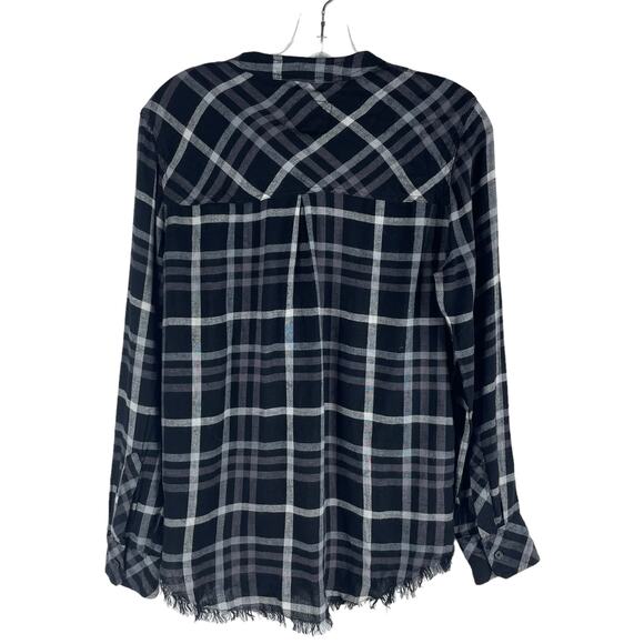 Rails Redding Frayed Trim Plaid Hi Lo Shirt In Ink Grey White Size XS - Picture 6 of 8